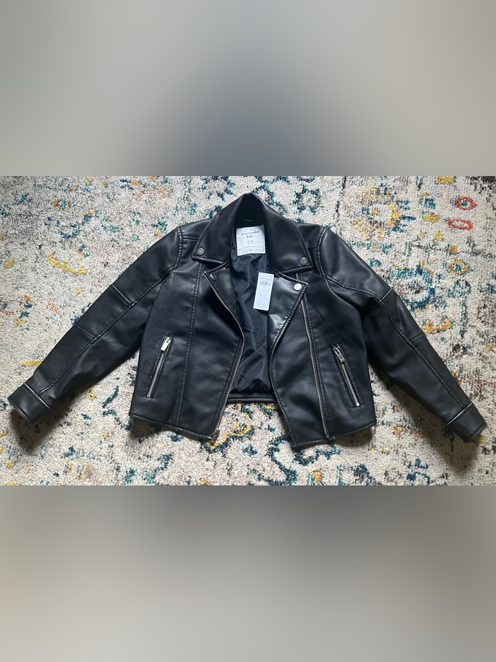 Abercrombie & Fitch Black Faux Leather Moto Jacket Girls 11/12 NWT